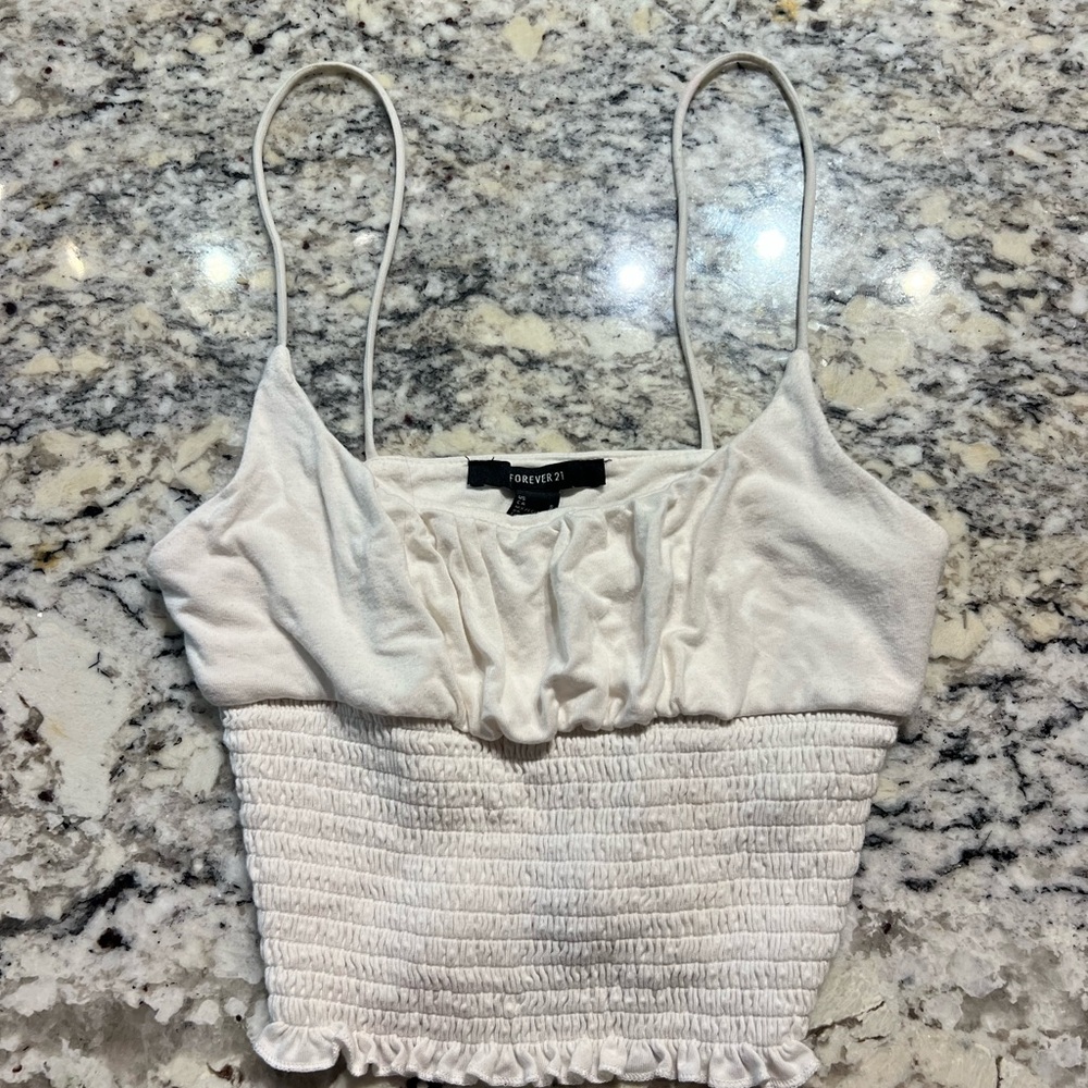 Forever 21 White Ruched Tanktop